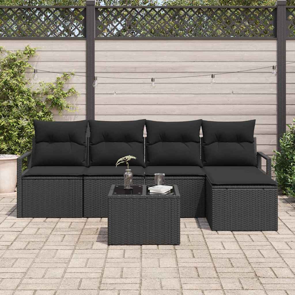 Conjunto de Sofá de Jardim com almofada 6 pcs Preto