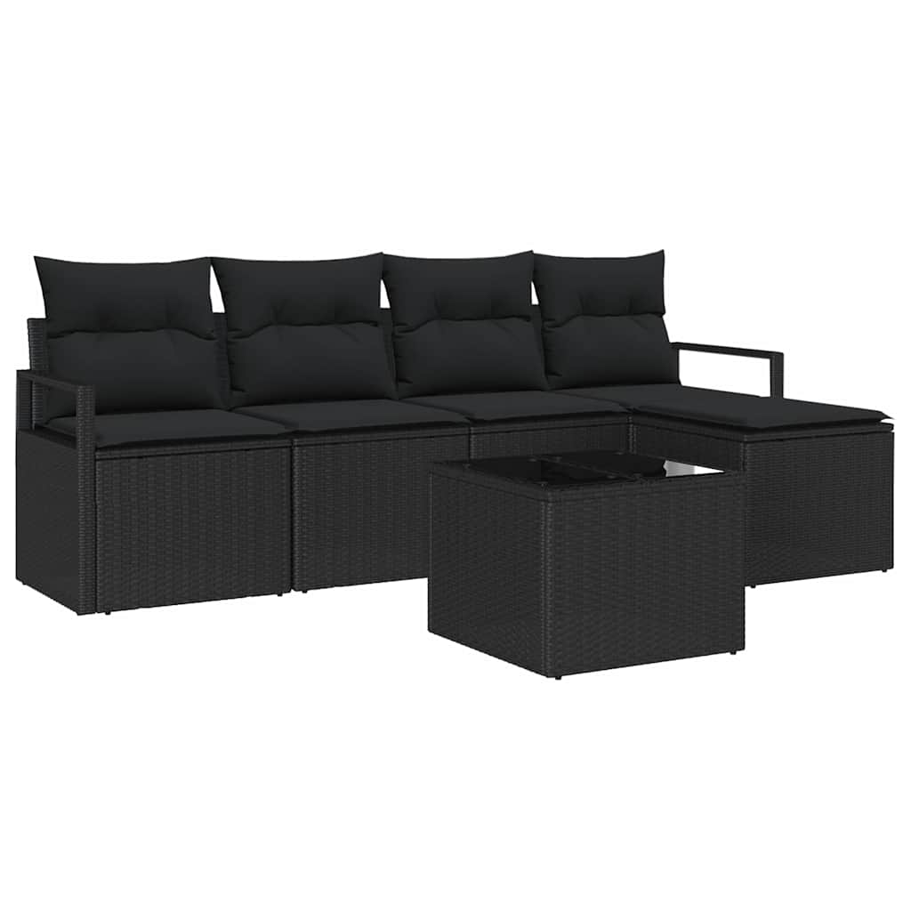 Conjunto de Sofá de Jardim com almofada 6 pcs Preto