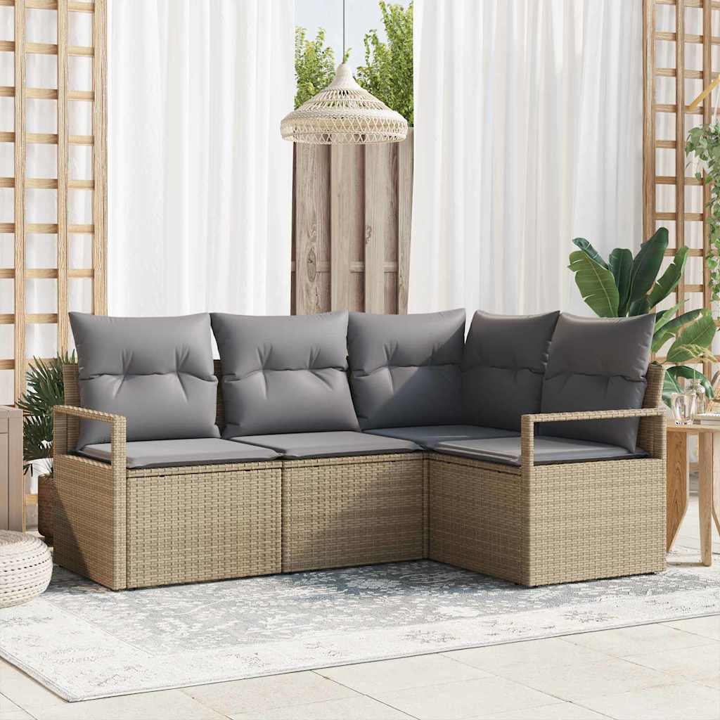 Conjunto de Sofá de Jardim 4 pcs Bege e Cinza Claro