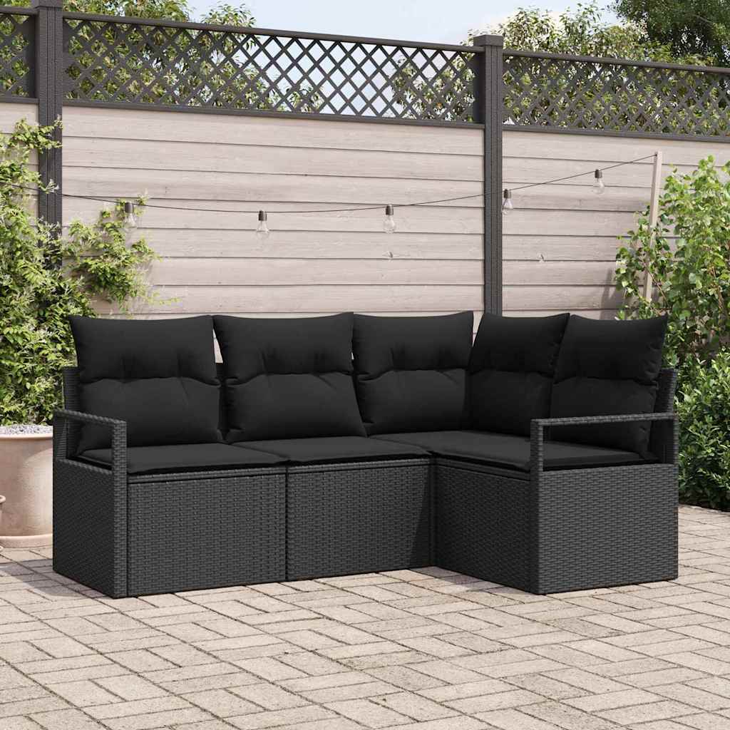 Conjunto de Sofá de Jardim com almofada 4 pcs Preto