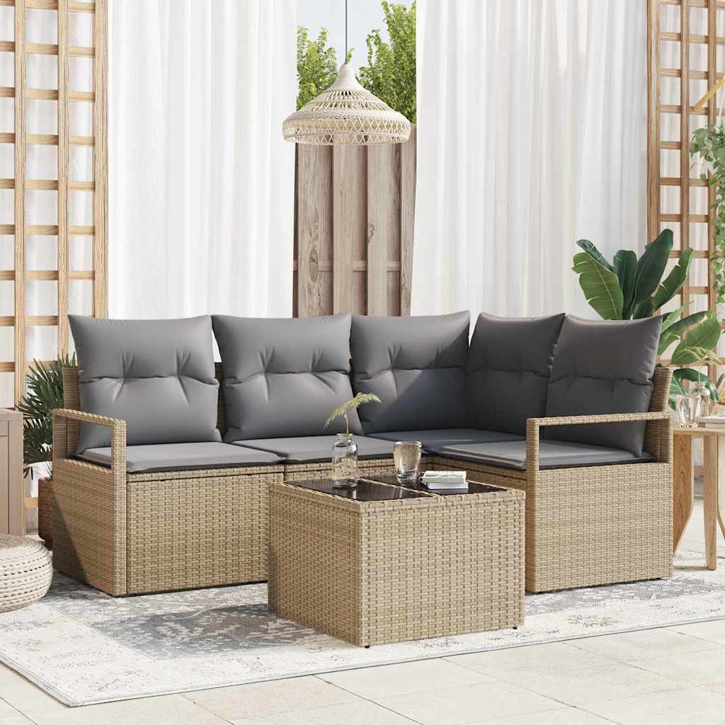 Conjunto de Sofá de Jardim 5 pcs Bege e Cinza Claro