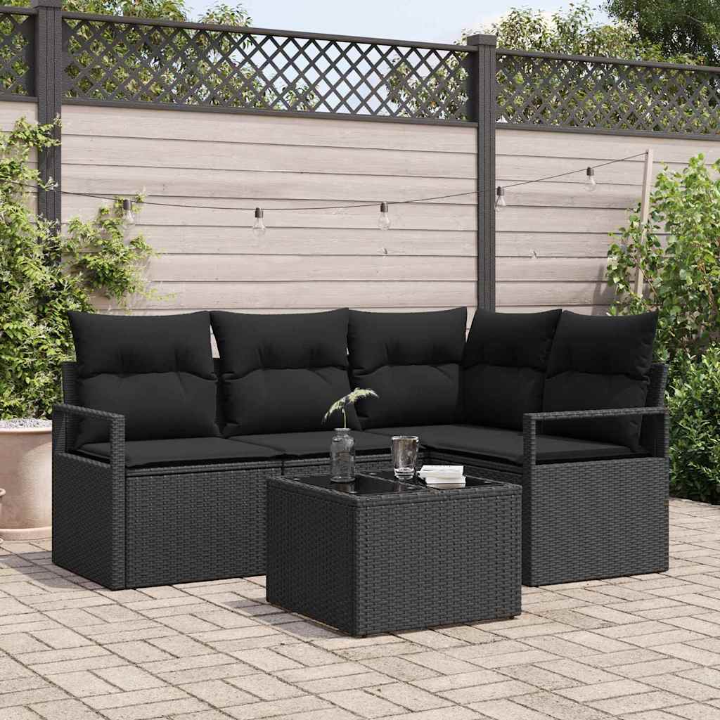 Conjunto de Sofá de Jardim com almofada 5 pcs Preto