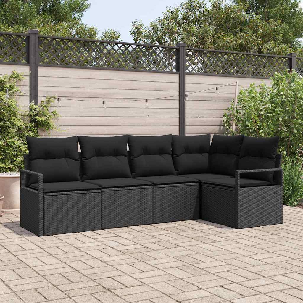Conjunto de Sofá de Jardim com almofada 5 pcs Preto