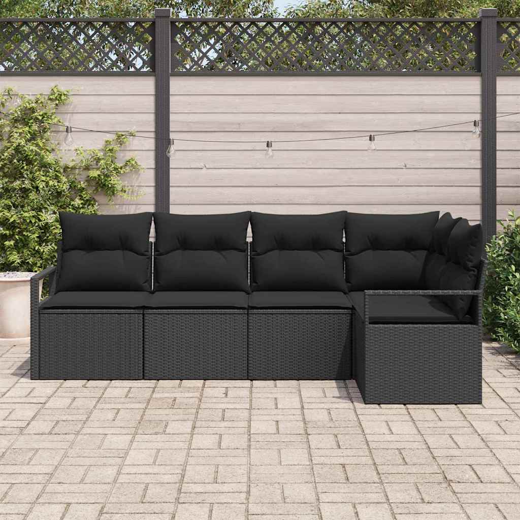 Conjunto de Sofá de Jardim com almofada 5 pcs Preto