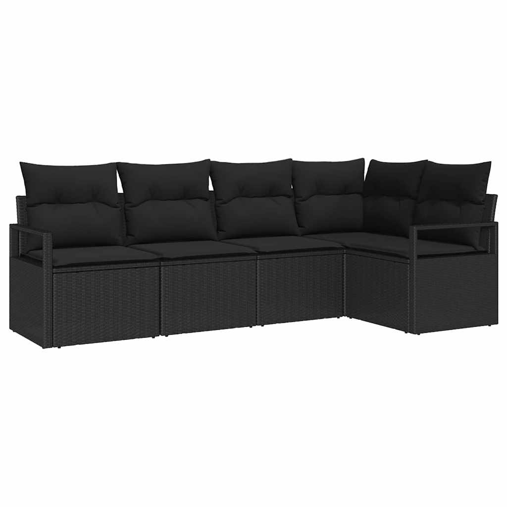 Conjunto de Sofá de Jardim com almofada 5 pcs Preto