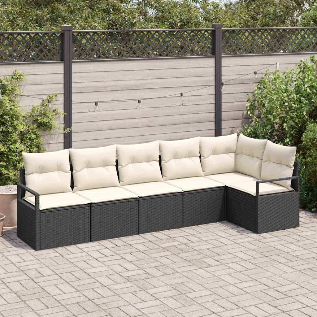 Conjunto de Sofá de Jardim com almofada 6 pcs Preto e Creme