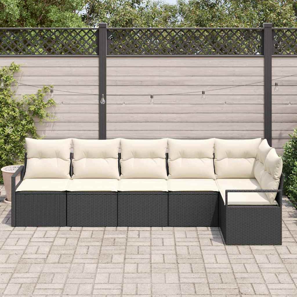 Conjunto de Sofá de Jardim com almofada 6 pcs Preto e Creme