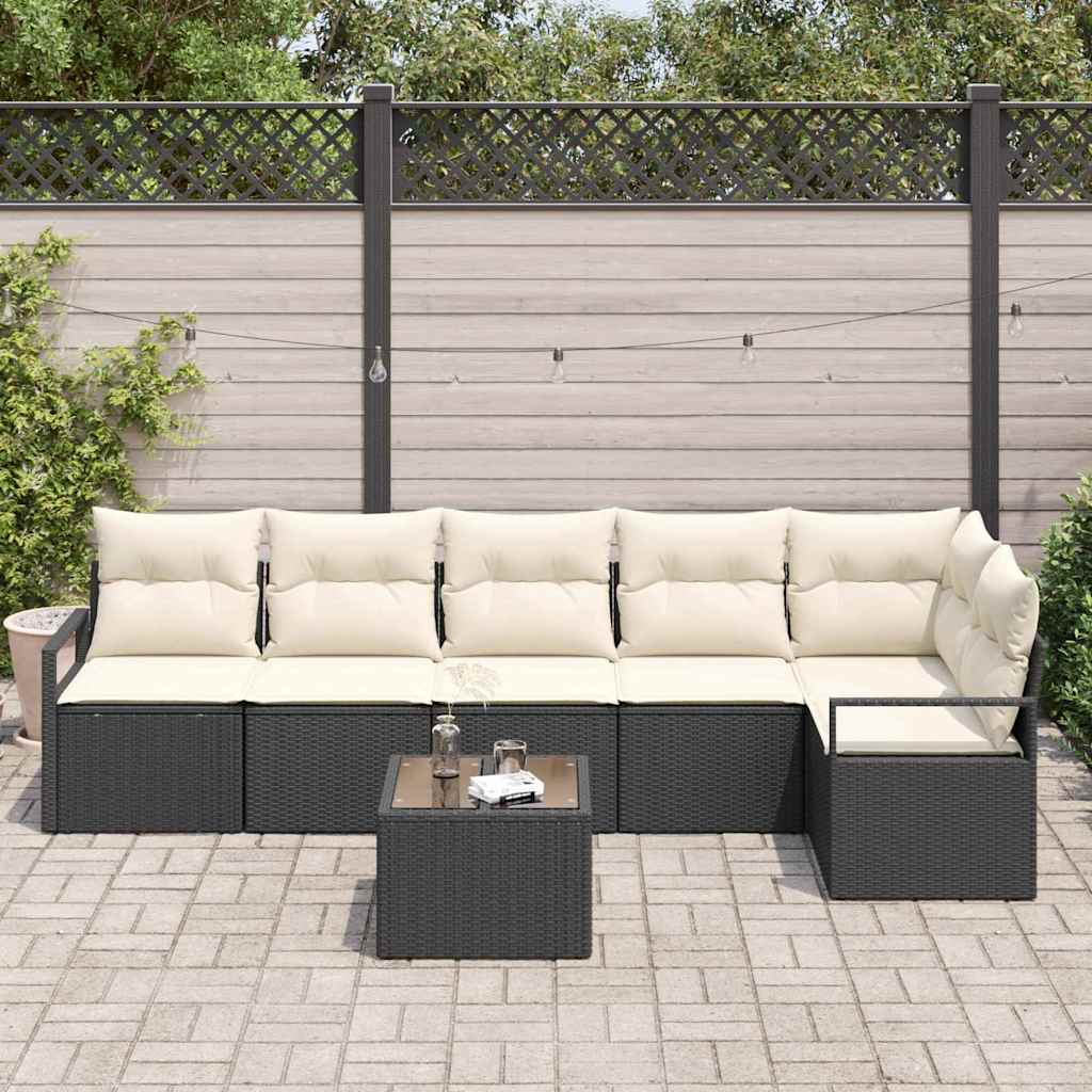 Conjunto de Sofá de Jardim com almofada 7 pcs Marrom e Creme