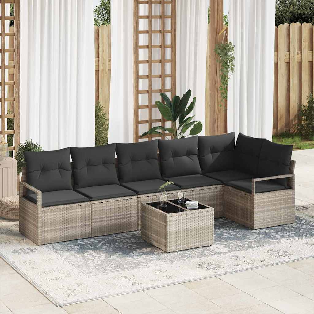 Conjunto de Sofá de Jardim com almofada 7 pcs Cinzento-claro