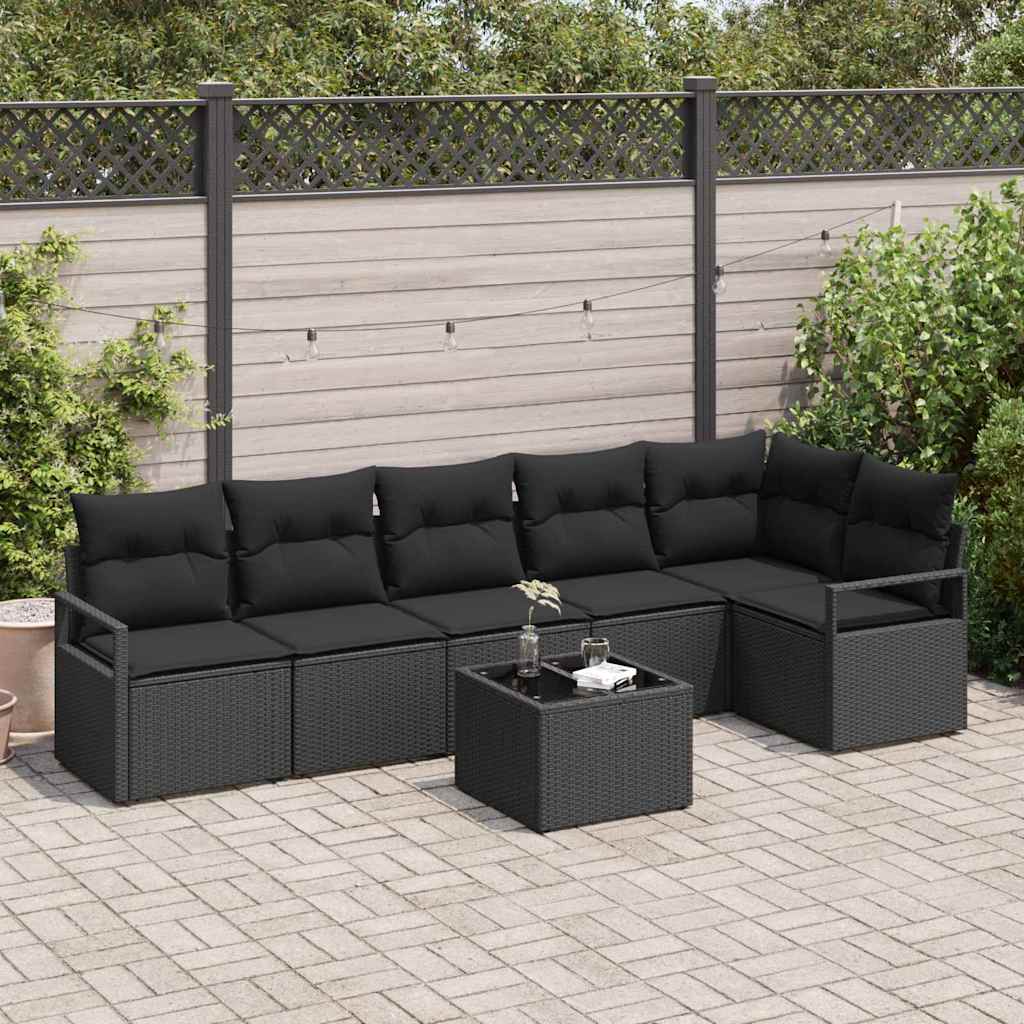 Conjunto de Sofá de Jardim com almofada 7 pcs Preto