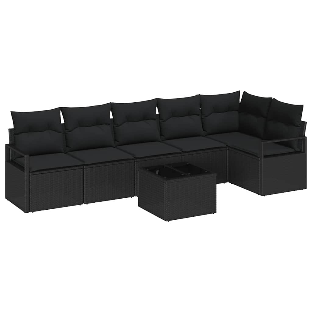 Conjunto de Sofá de Jardim com almofada 7 pcs Preto