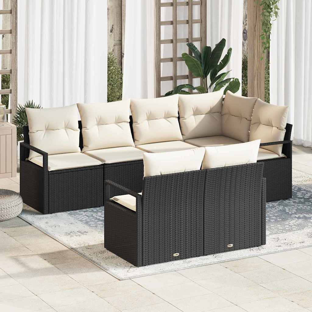 Conjunto de Sofá de Jardim com almofada 7 pcs Preto e Creme