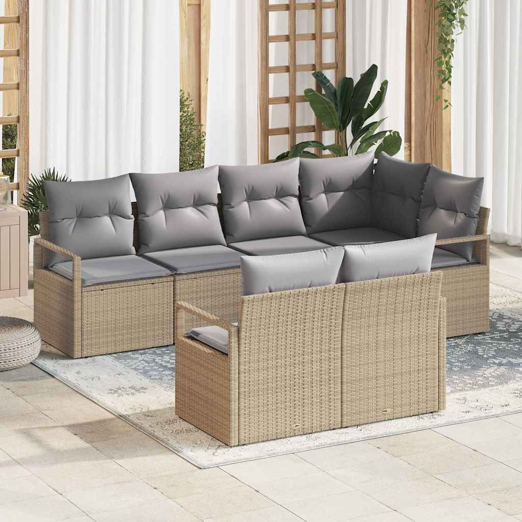 Conjunto de Sofá de Jardim 7 pcs Bege e Cinza Claro