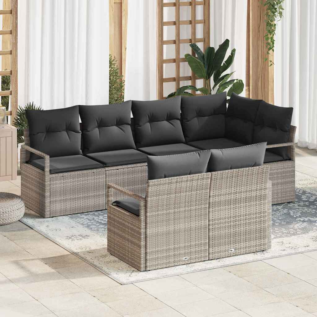Conjunto de Sofá de Jardim com almofada 7 pcs Cinzento-claro