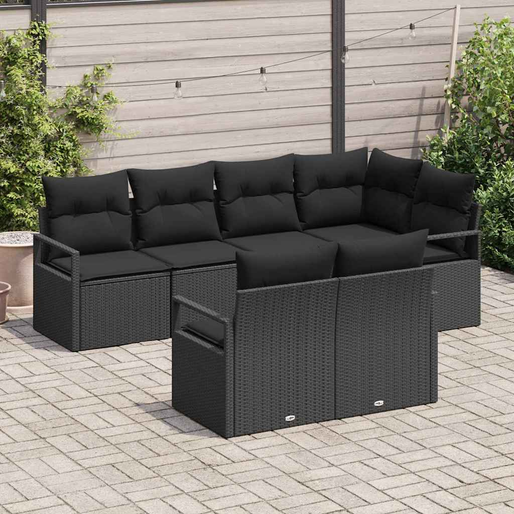 Conjunto de Sofá de Jardim com almofada 7 pcs Preto