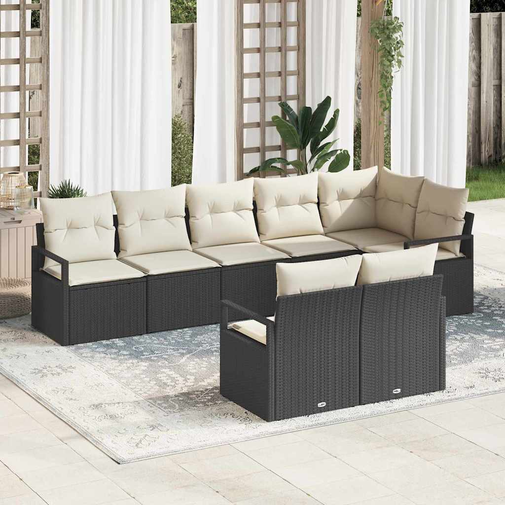 Conjunto de Sofá de Jardim com almofada 8 pcs Preto e Creme