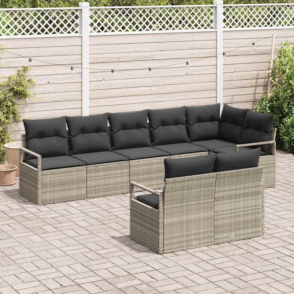 Conjunto de Sofá de Jardim com almofada 8 pcs Cinzento-claro