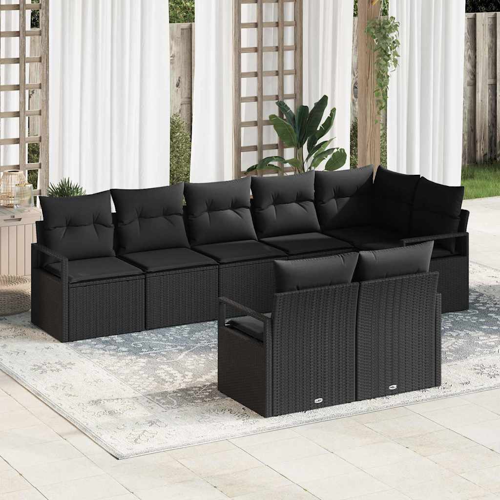 Conjunto de Sofá de Jardim com almofada 8 pcs Preto