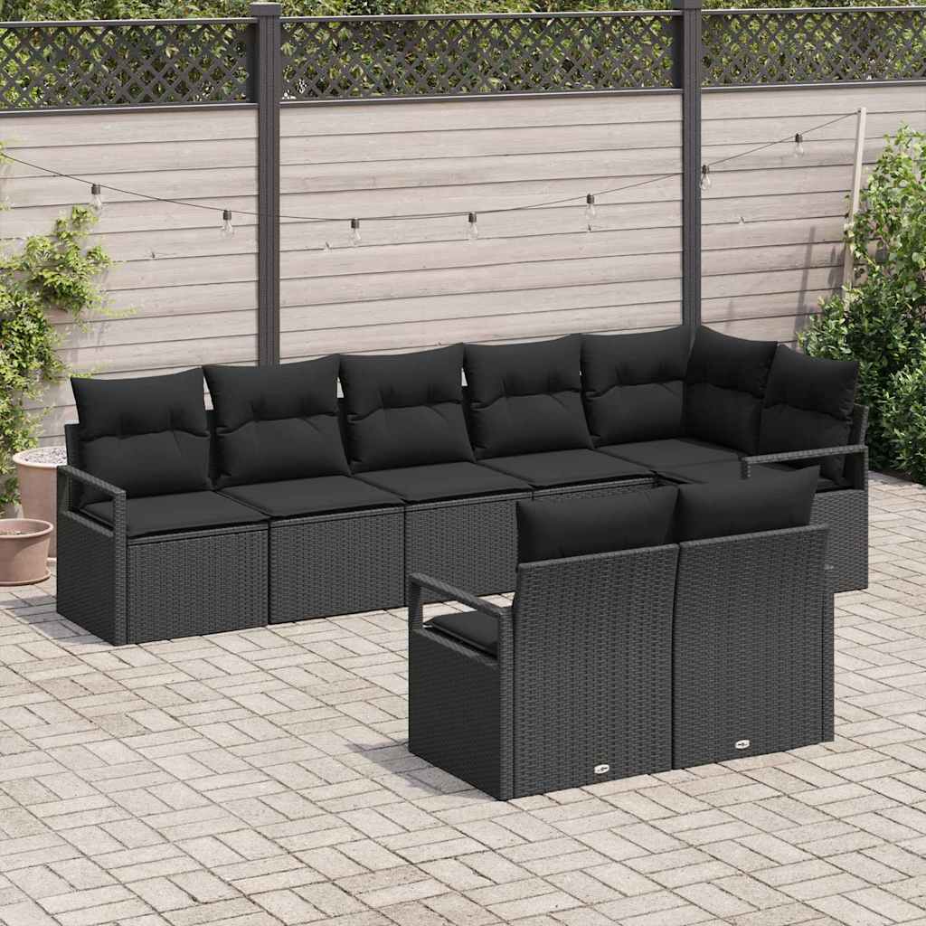 Conjunto de Sofá de Jardim com almofada 8 pcs Preto