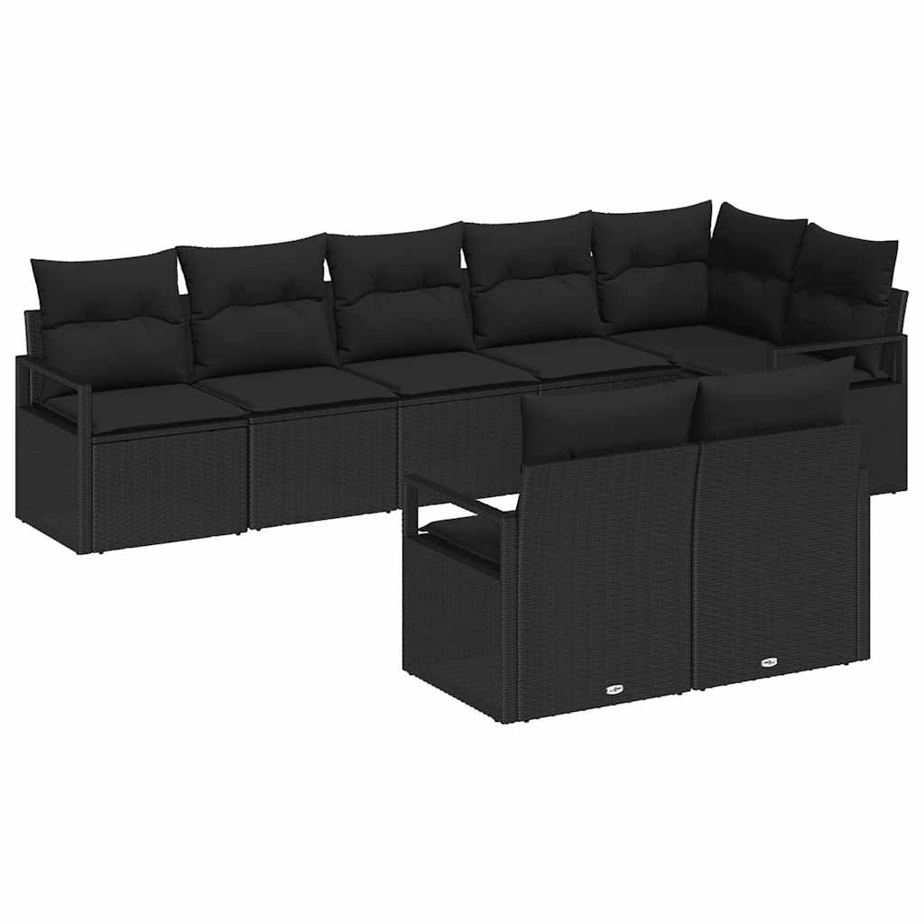 Conjunto de Sofá de Jardim com almofada 8 pcs Preto