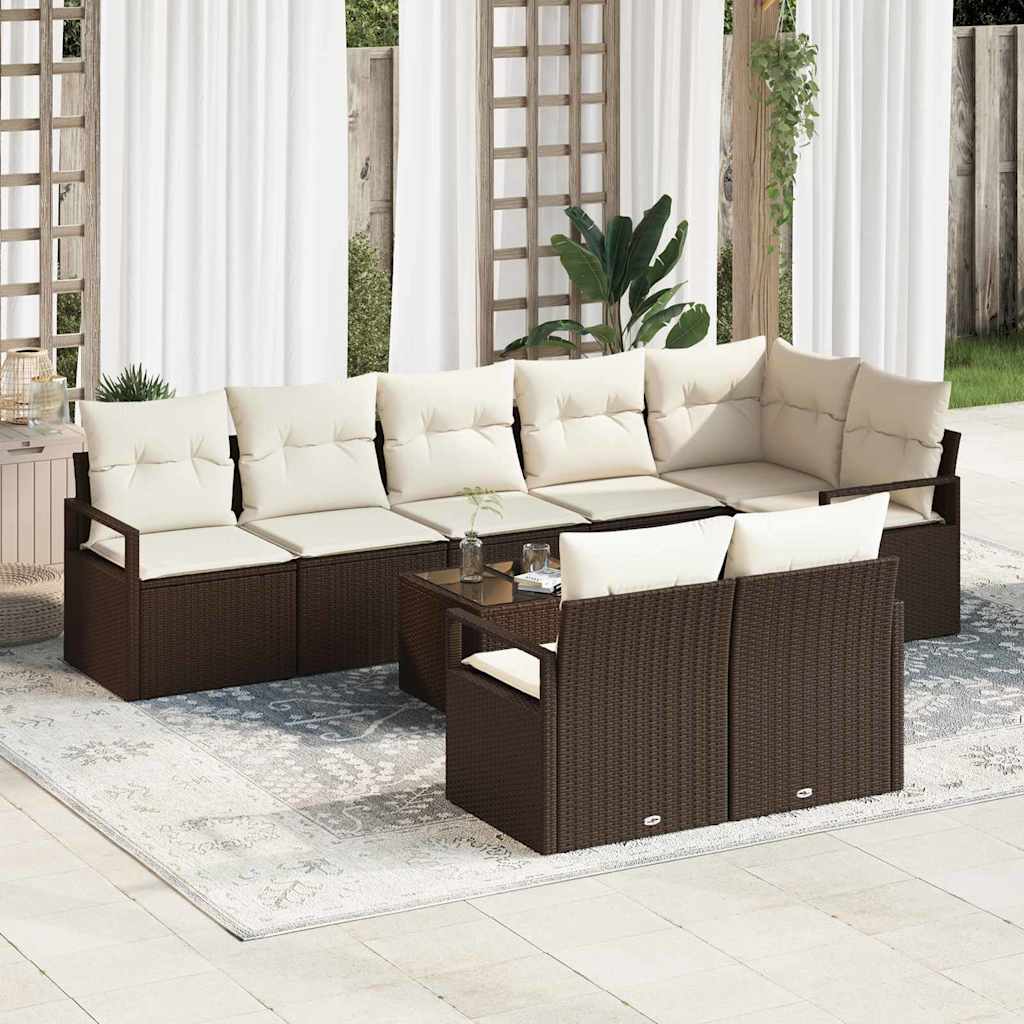 Conjunto de Sofá de Jardim com almofada 9 pcs Marrom e Creme