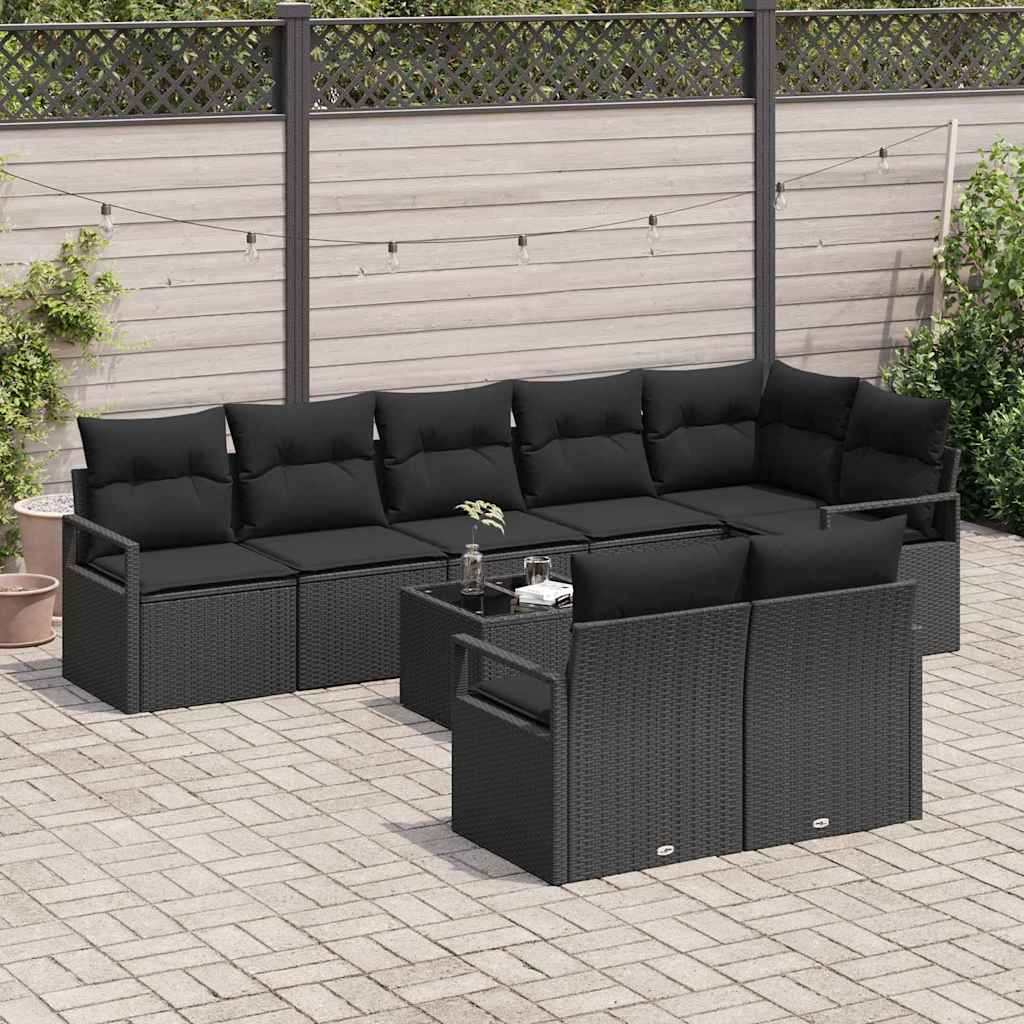 Conjunto de Sofá de Jardim com almofada 9 pcs Preto