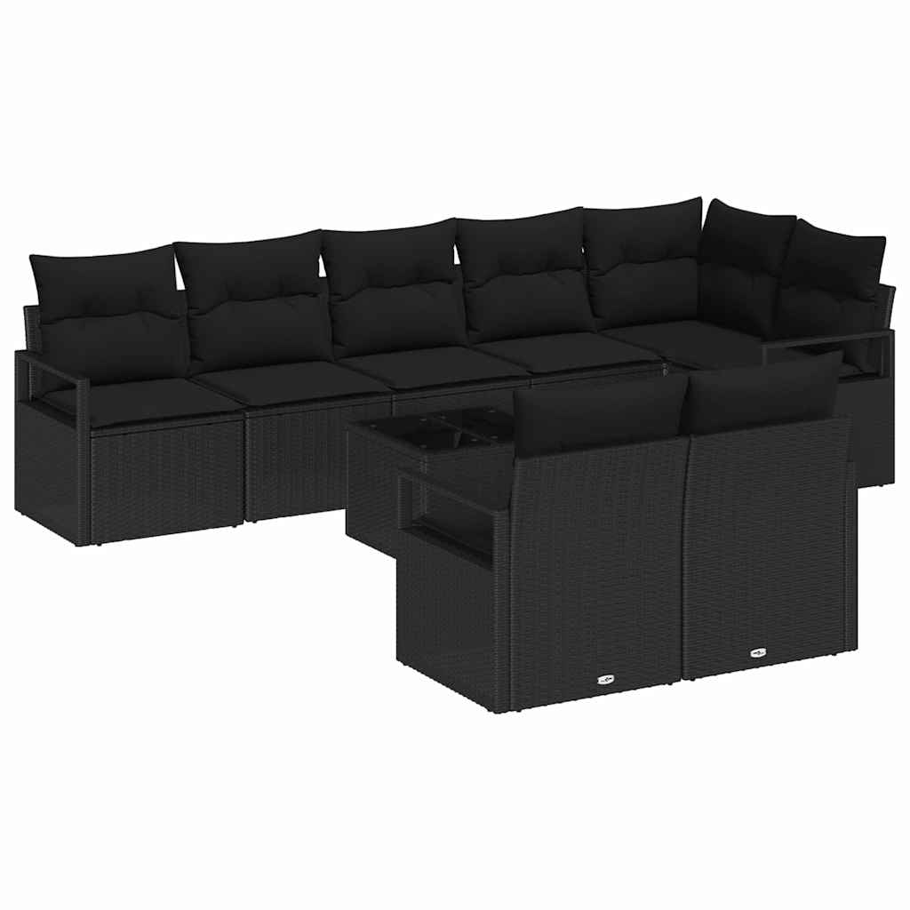 Conjunto de Sofá de Jardim com almofada 9 pcs Preto