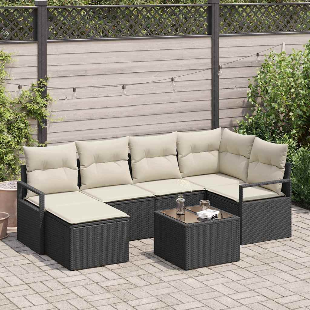 Conjunto de Sofá de Jardim com almofada 7 pcs Marrom e Creme