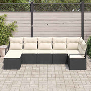 Conjunto de Sofá de Jardim com almofada 7 pcs Preto e Creme