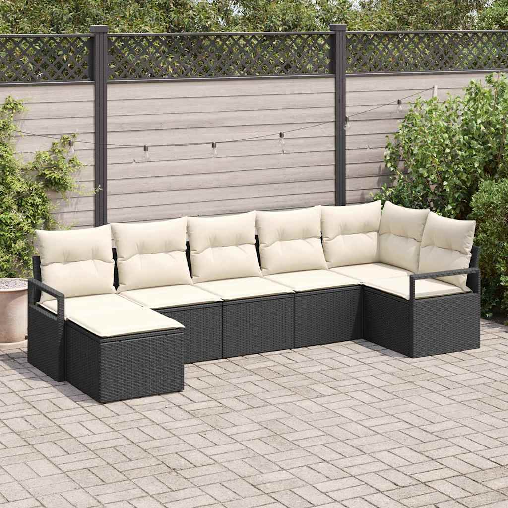 Conjunto de Sofá de Jardim com almofada 7 pcs Preto e Creme