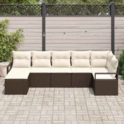 Conjunto de Sofá de Jardim com almofada 7 pcs Marrom e Creme