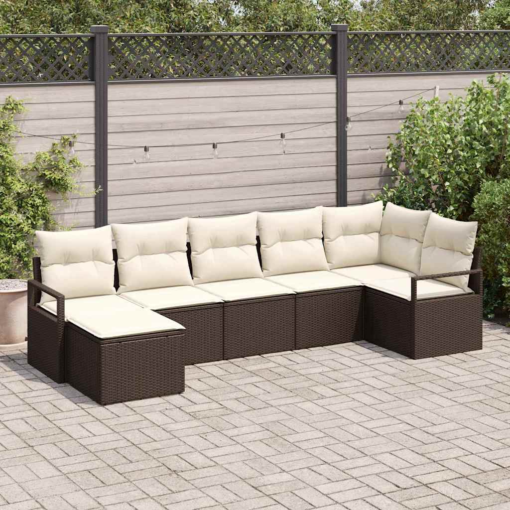 Conjunto de Sofá de Jardim com almofada 7 pcs Marrom e Creme