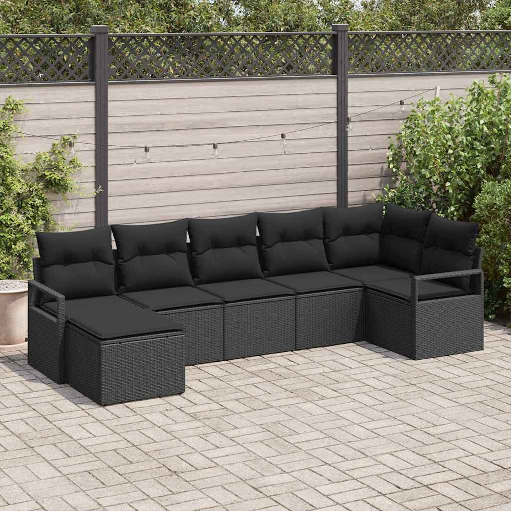Conjunto de Sofá de Jardim com almofada 7 pcs Preto