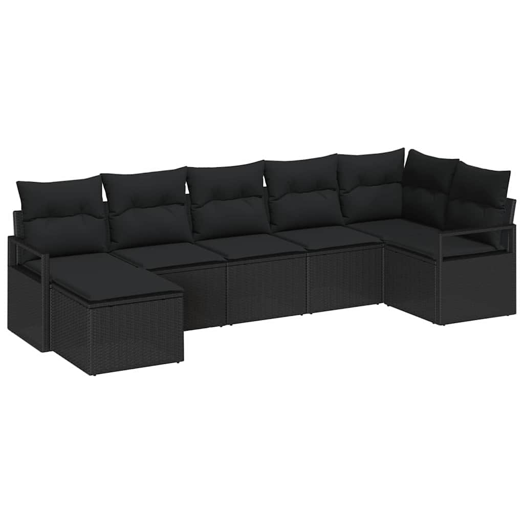 Conjunto de Sofá de Jardim com almofada 7 pcs Preto