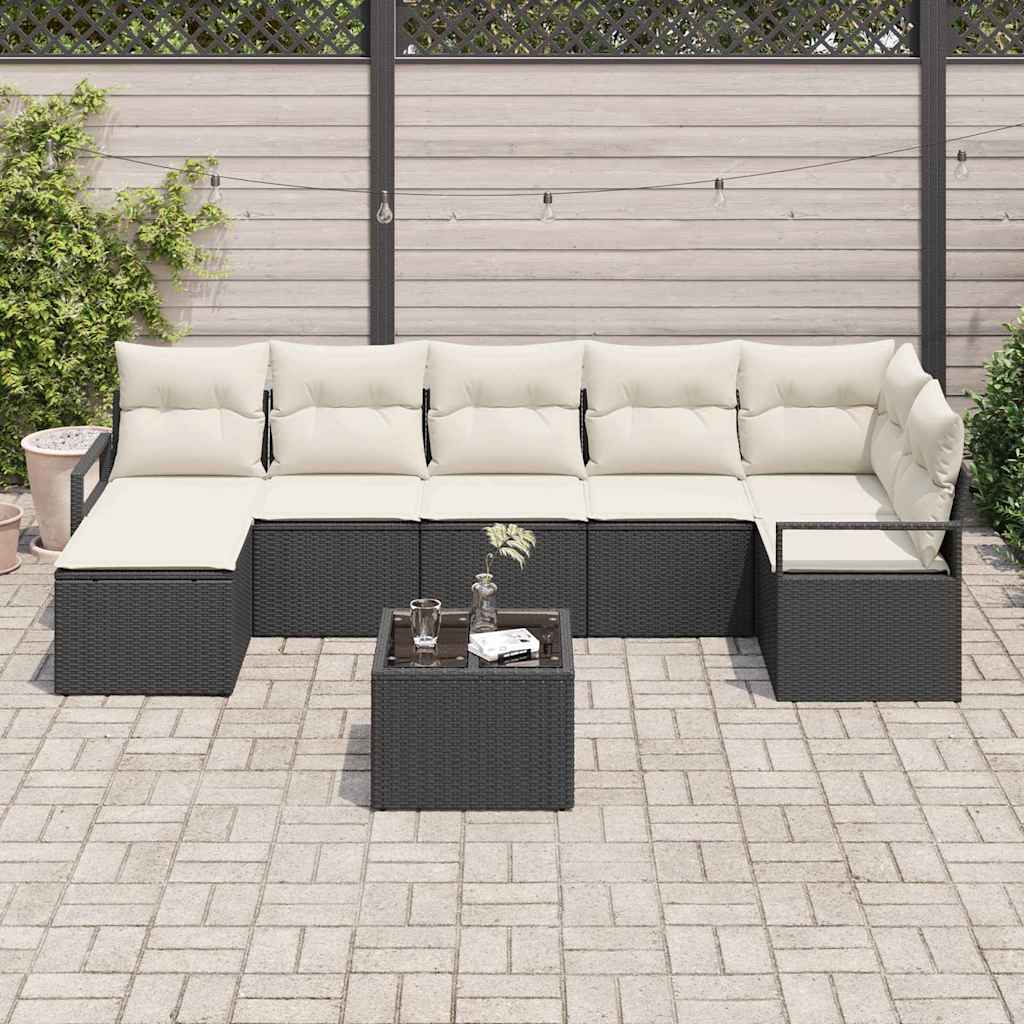 Conjunto de Sofá de Jardim com almofada 8 pcs Marrom e Creme
