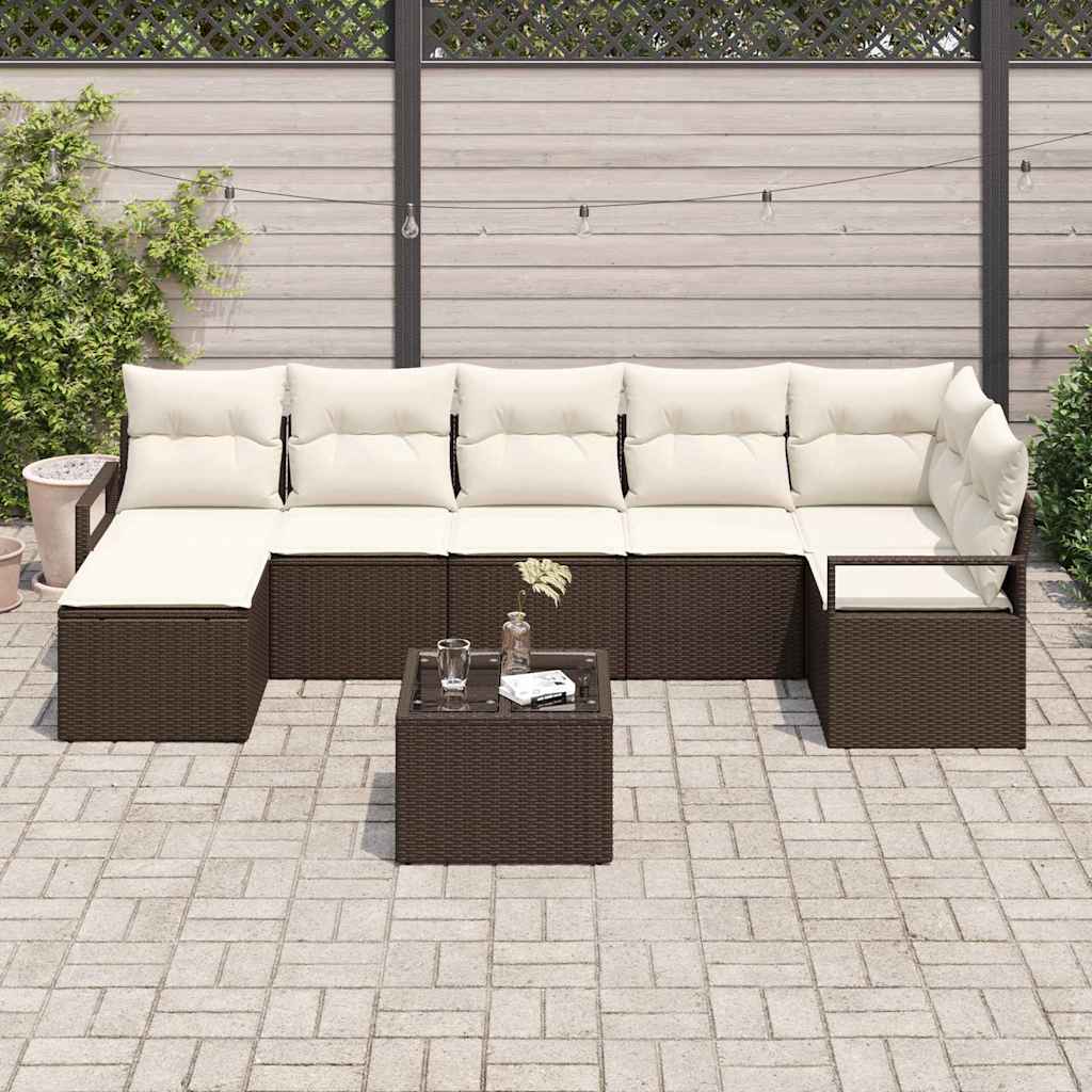 Conjunto de Sofá de Jardim com almofada 8 pcs Marrom e Creme