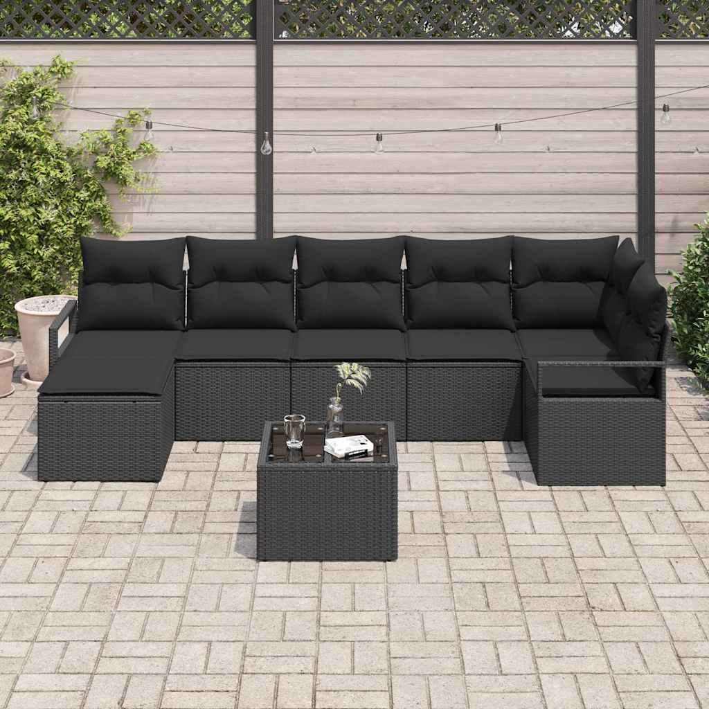 Conjunto de Sofá de Jardim com almofada 8 pcs Preto