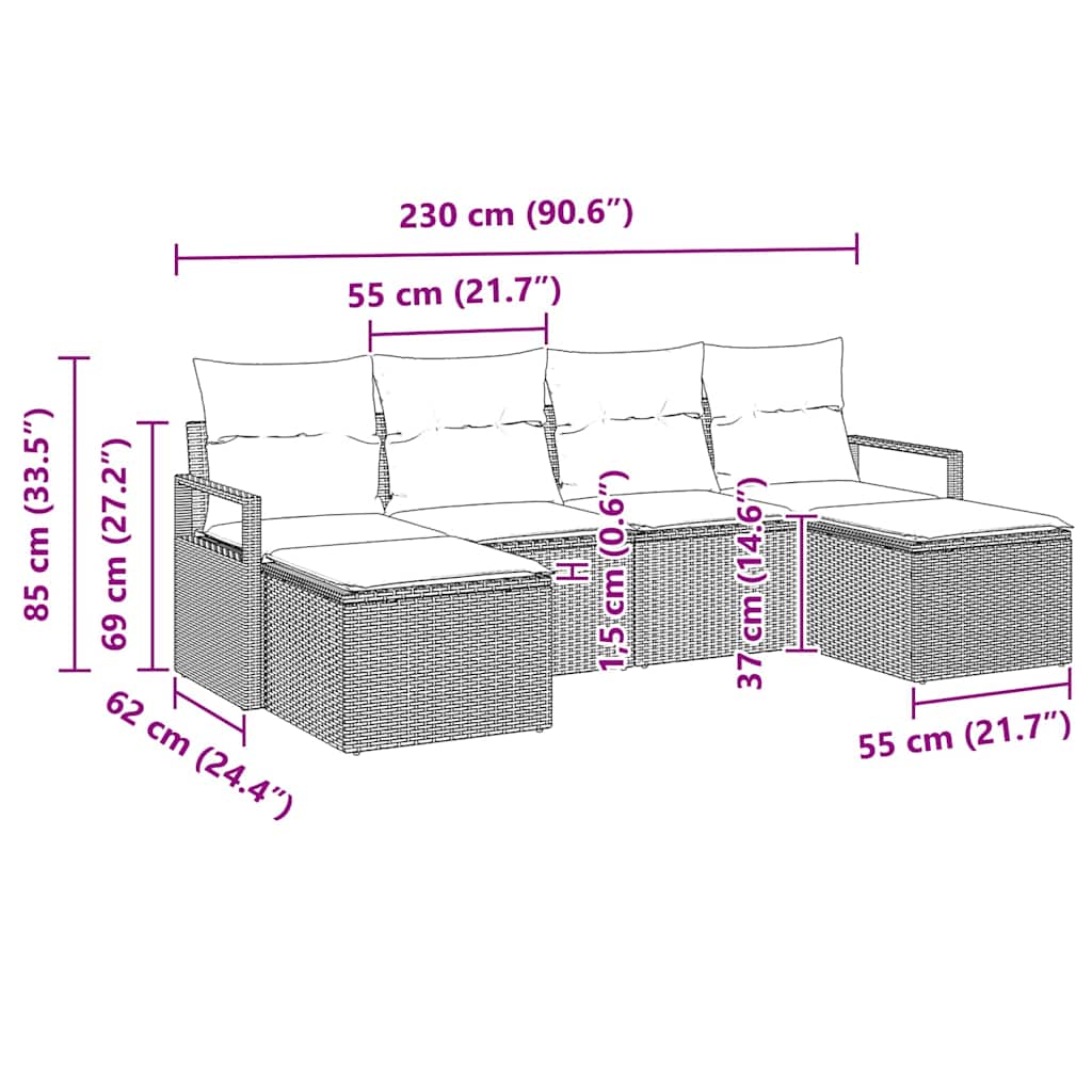 Conjunto de Sofá de Jardim com almofada 6 pcs Cinzeto