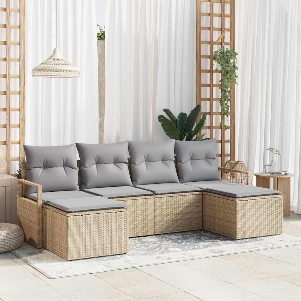 Conjunto de Sofá de Jardim 6 pcs Bege e Cinza Claro