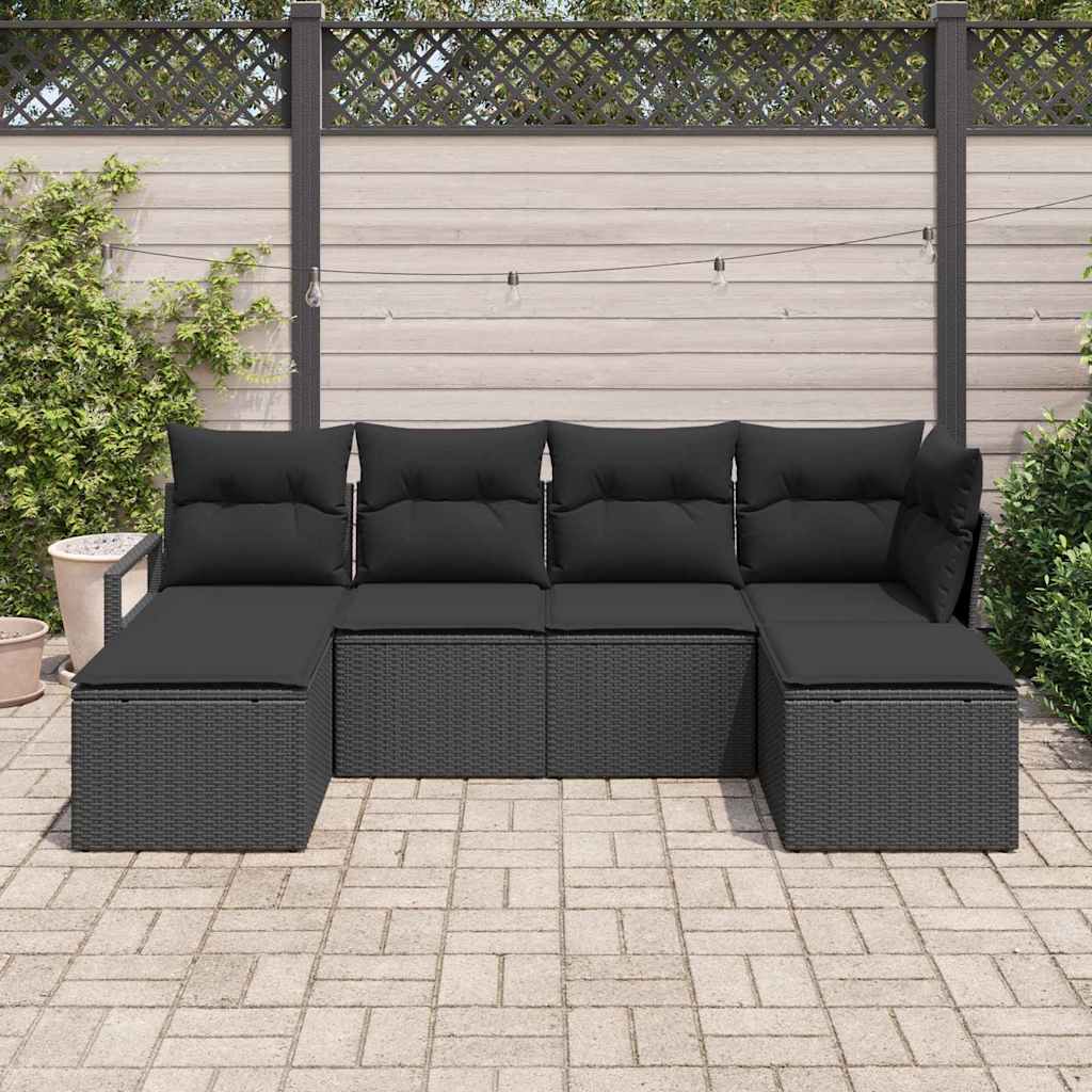 Conjunto de Sofá de Jardim com almofada 6 pcs Preto