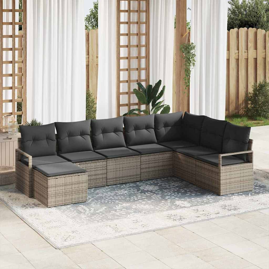 Conjunto de Sofá de Jardim com almofada 8 pcs Preto e Creme