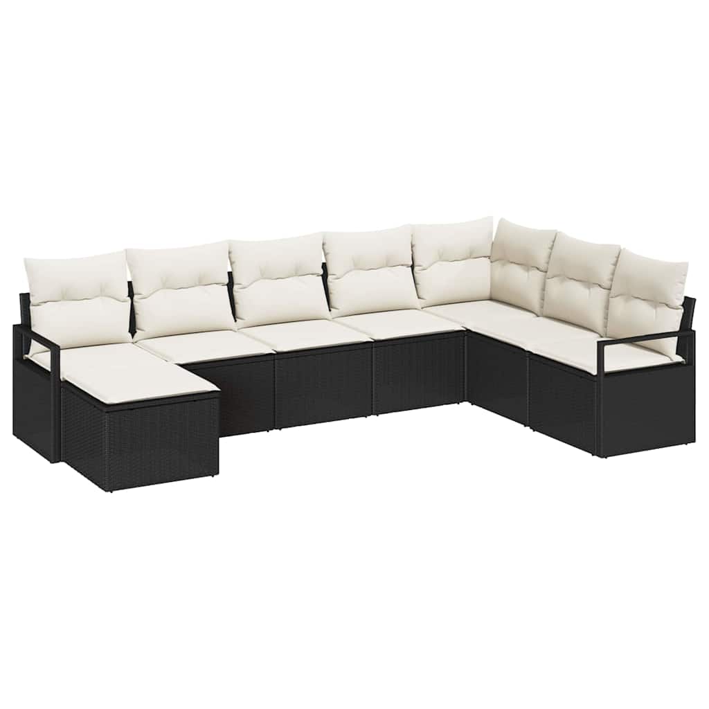 Conjunto de Sofá de Jardim com almofada 8 pcs Preto e Creme