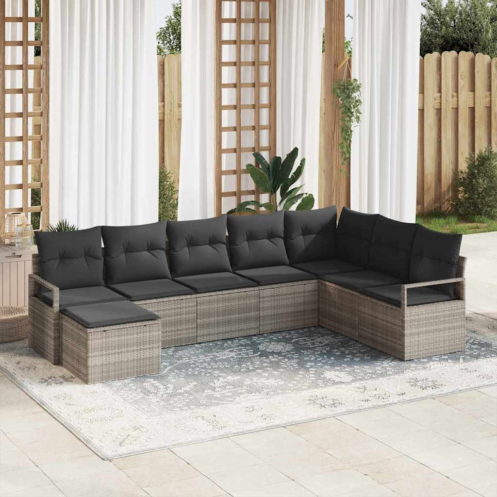 Conjunto de Sofá de Jardim com almofada 8 pcs Cinzento-claro