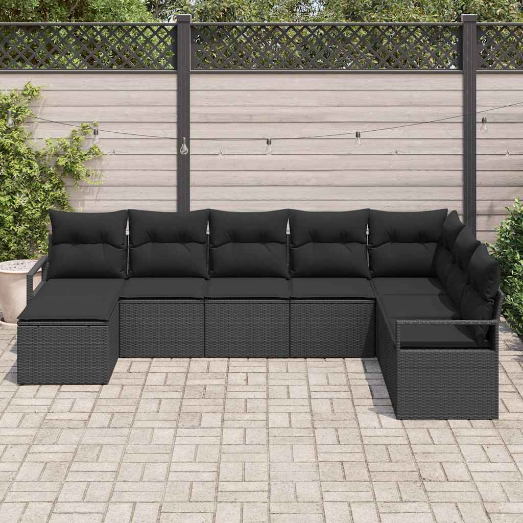 Conjunto de Sofá de Jardim com almofada 8 pcs Preto