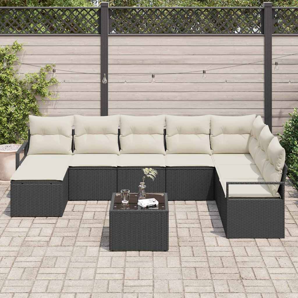 Conjunto de Sofá de Jardim com almofada 9 pcs Marrom e Creme