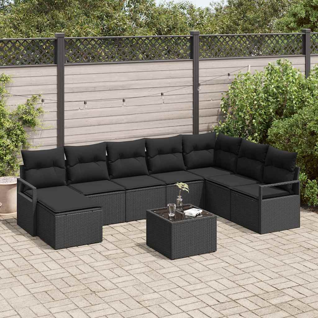 Conjunto de Sofá de Jardim com almofada 9 pcs Preto