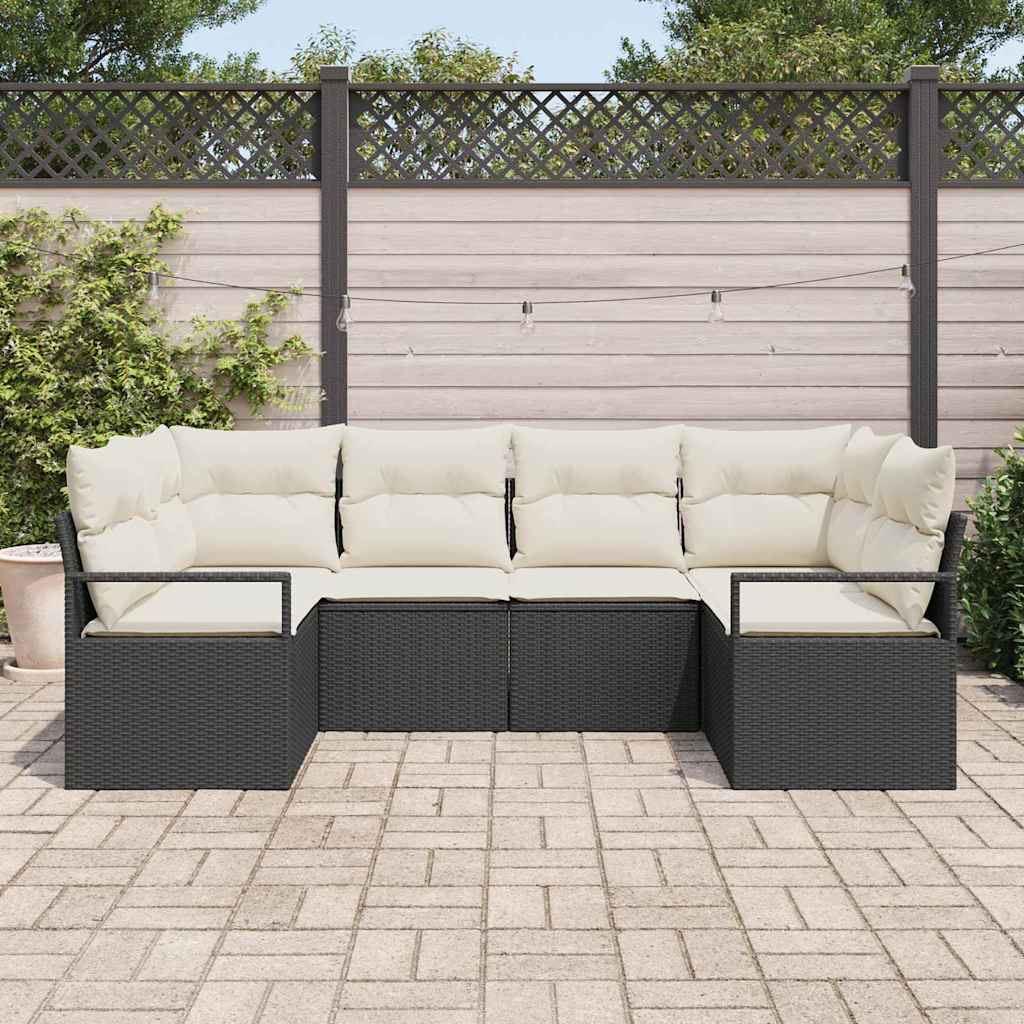 Conjunto de Sofá de Jardim com almofada 6 pcs Preto e Creme