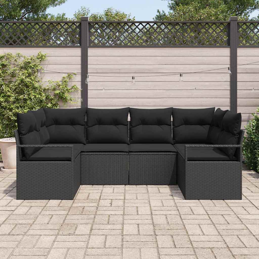 Conjunto de Sofá de Jardim com almofada 6 pcs Preto