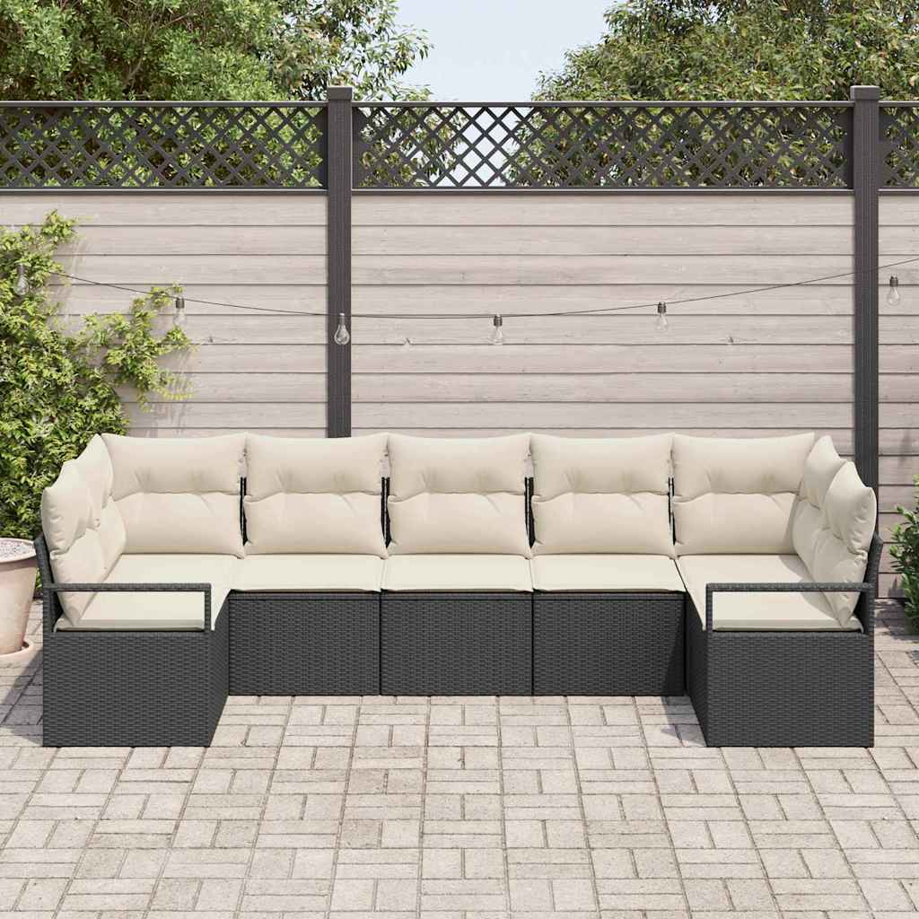 Conjunto de Sofá de Jardim com almofada 7 pcs Preto e Creme