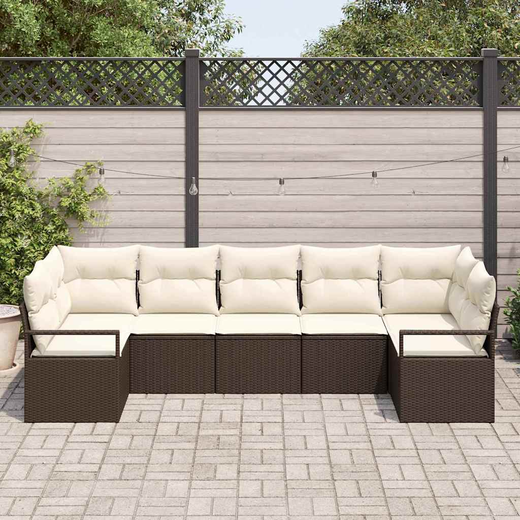 Conjunto de Sofá de Jardim com almofada 7 pcs Marrom e Creme